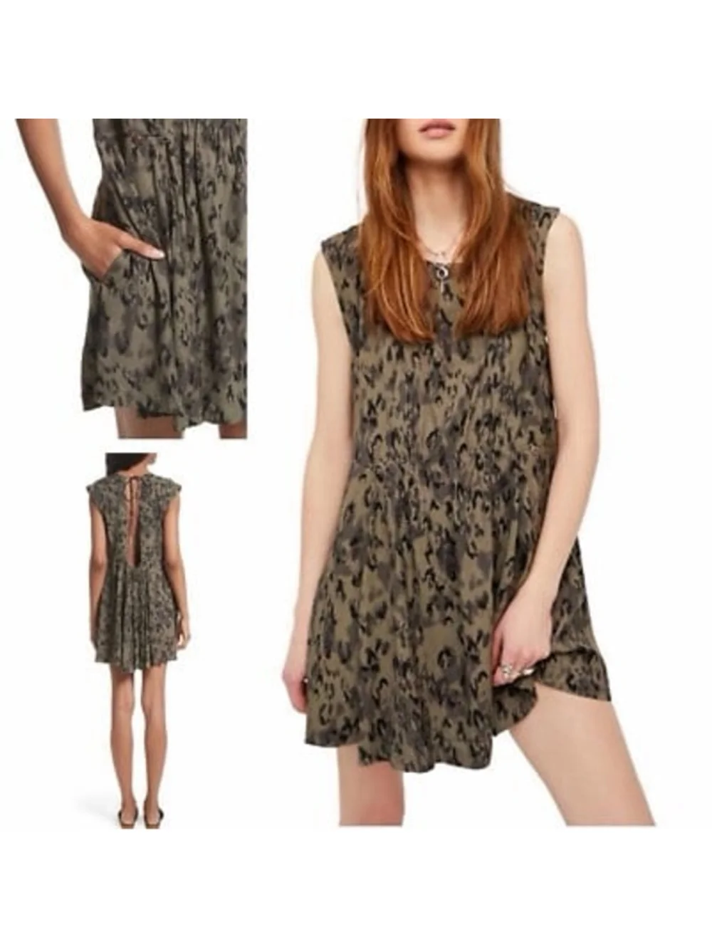 Free People Balsam Combo Fake Love Mini Dress Olive Green